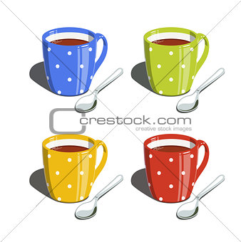 Tea cup and spoon. Set of vector illustrations