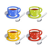 Tea cup and spoon. Set of vector illustrations