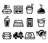 Take away box, meal vector icons set