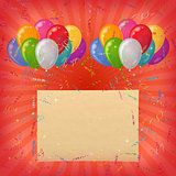 Holiday background, balloons with paper