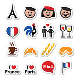 France, I love Paris vector icons set