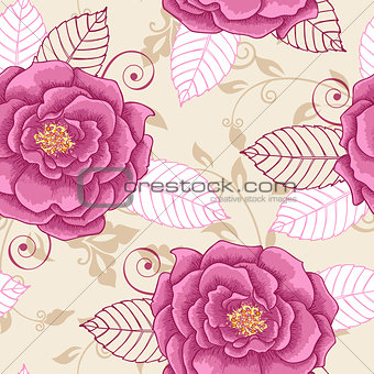  Seamless pattern with pink roses