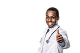 Confident African doctor giving a thumbs up