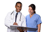 Happy Medical Professional with Document on White