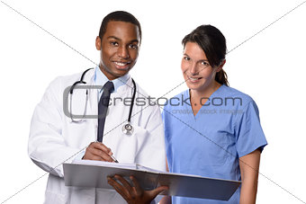 Happy Medical Professional with Document on White