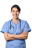 Friendly female physician wearing medical uniform