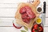 Raw fillet beef steak and spices