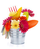 Colorful flowers and garden tools
