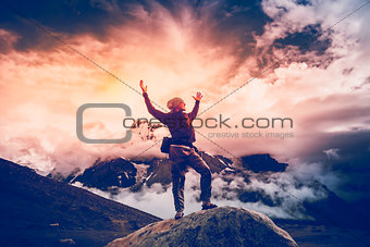 Man on the top of Annapurna range