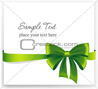 Greeting card with a green ribbon.