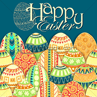 Easter background with colorful doodle eggs.