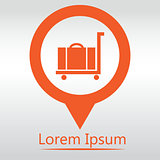 Luggage trolley vector icon, icon map pin