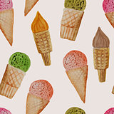 Vector Seamless Pattern with Watercolor Hand Drawn Ice Cream