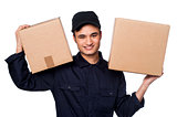 Smart courier boy delivering parcels