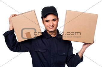 Smart courier boy delivering parcels