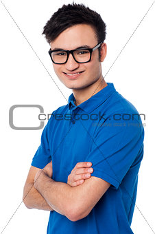Confident smiling smart guy wearing spectacles
