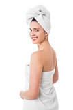 Spa woman turning back and smiling
