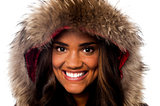 Pretty African girl in fur hood