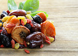 Assorted dried fruits (raisins, apricots, figs, prunes, goji, cranberries)