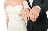 Bride and groom showing their wedding rings