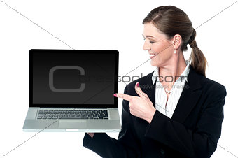 Female sales executive presenting new laptop