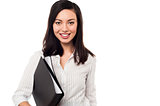 Corporate lady holding business files