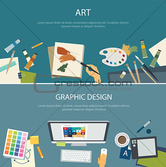 art education and graphic design web banner flat design