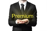 businessman serving gesture hands open premium isolated