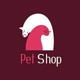 Cat and dog best friends, sign for pet shop logo