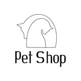 Cat and dog tender embrace, sign for pet shop logo