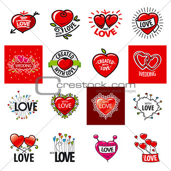 big set of vector logos heart