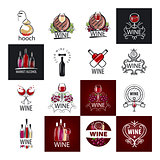 big set of vector logos wine, grapes, barrels