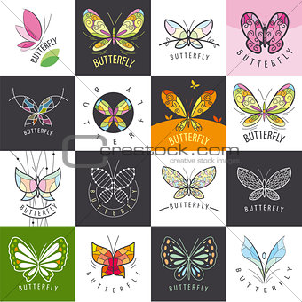 large set of vector logos butterflies