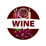 Round vector logo barrel and bottle of wine