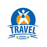 Round vector logo tourist with a backpack