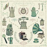 Vintage Colorful Icons, Objects and Design Elements