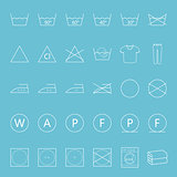 Washing and ironing clothes thin lines icon set