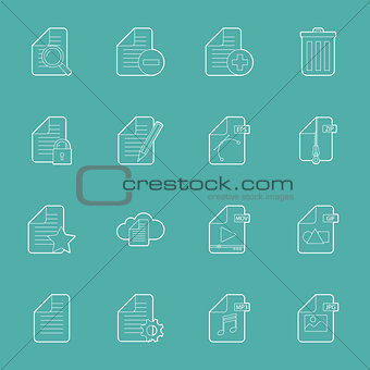 Files and documents thin lines icons set