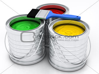 three color paint cans