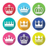 Crown, royal family flat design icons set