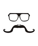 Men vector face with long mustache and huge, hipster glasses