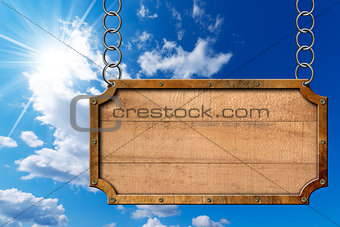 Wood and Metal Sign with Chain