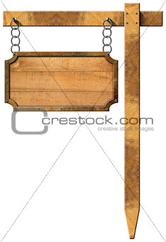 Wood and Metal Sign with Chain and Pole