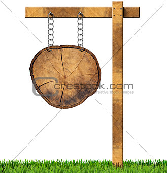 Wooden Sign with Chain and Pole