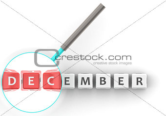 December puzzle with magnifying glass
