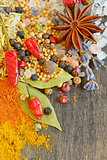 Colorful spices and herbs