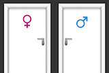Restroom doors with gender symbols