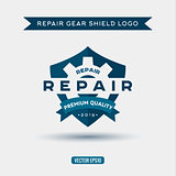 Logo of the elements shield and repair, gears, vector illustration