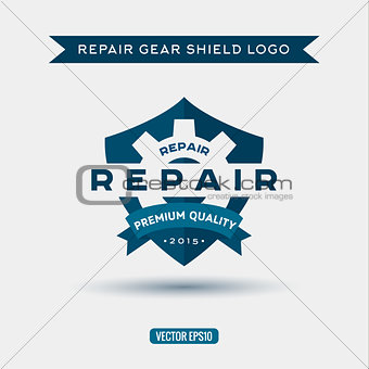Logo of the elements shield and repair, gears, vector illustration