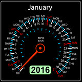 2016 year calendar speedometer car. January. Vector illustration